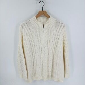 Pink‎ Pineapple Chunky Cable Knit Quarter Zip Sweater Size XL Preppy Fisherman
